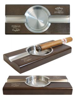CUBAN CRAFTERS CIGAR ASHTRAY FOR 2 CIGARS WOOD STAINLESS STEEL BRAND