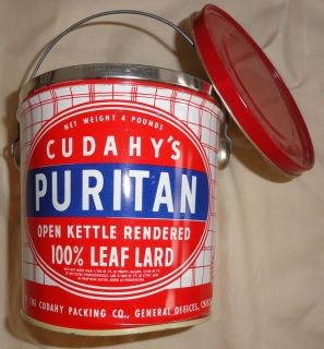vintage old CUDAHYS PURITAN Open Kettle Rendered 100% Leaf LARD tin