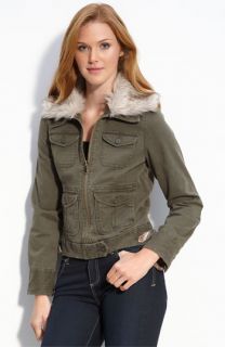 Lucky Brand Air Bomber Jacket with Detachable Faux Fur Collar
