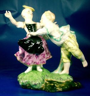 Antique Fine Porcelain Victorian Dancing Couple Large Hochst Germany