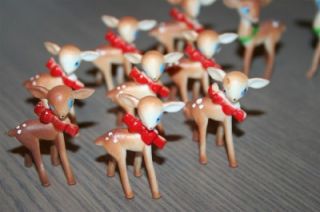 16 Miniature Christmas Cake Decorations Toppers Hard Plastic Deer