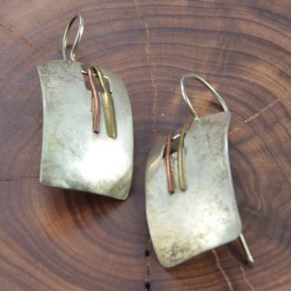 Sterling Silver   Curved Flat Rectangles   Dangle Earrings YP364