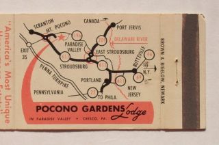 1960s Matchbook Pocono Gardens Lodge Cresco PA Monroe C