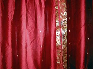 Silk Sari Indian Curtains Drapes Panels Pair Red Green Curtain 84 Inch