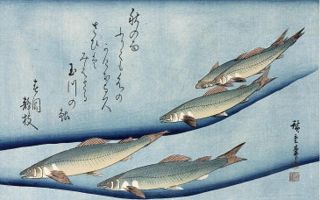 Japanese Hiroshige River Trout Fish Cross Stitch Chart