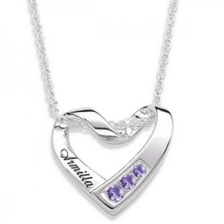  Sterling Silver Heart Name Birthstone Necklace Custom Made