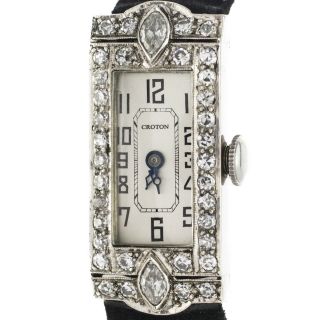 Croton Nivada Watch Co Vintage Rare Platinum Diamond Mechanical Ladies