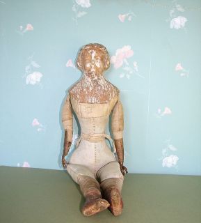 Darrow Antique Early doll from 1800s leather, textile cloth pressed