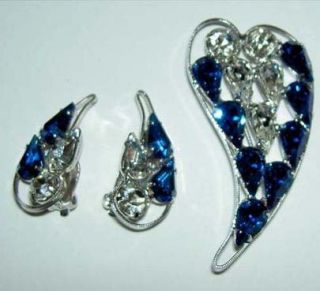 Authentic B. DAVID Blue Clear Rhinestone Earrings Heart Shape Pin 3