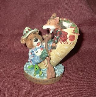 from enesco 1995 a cute bear in a tippy canoe with a fox the saying on