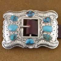 handcrafted Turquoise and Silver conchos belt based on a famous David