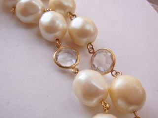Beautiful Vintage LONG Givenchy Pearl & Open Back Crystal Necklace