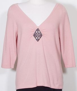 NWT DANA BUCHMAN Dusty Pink Bead Cashmere Sweater 1X Top