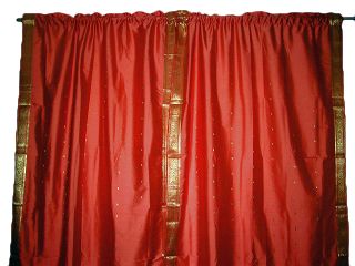 India Silk Sari Curtains Drapes Panel Window Curtain Peach Gold