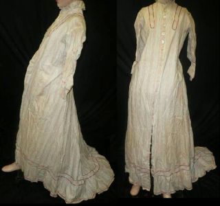 Vtg Victorian Prairie House Gown Cotton Fabric Dress Lobster Train