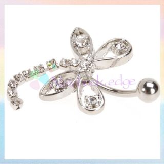  Dragonfly Dangling Belly Naval Bar Button Ring Pierce Clear
