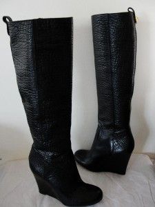 NIB $495 Tory Burch Dabney Figueira Black Leather Wedge Boots Sz 5