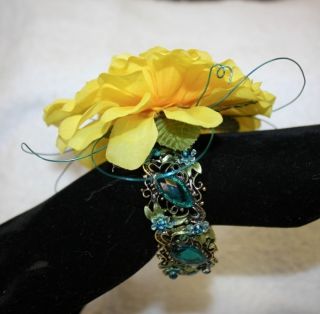 Yellow Zinnia Tourquoise Prom Corsage Beaded Bracelet