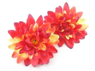 2X Artificial Silk Cream Red Dahlia Flower Head 4 for Clip Home