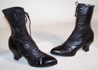 Vintage Leather Lace Up Ankle Boots Brogue Granny Pixie Black