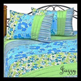 New Roxy Dede Quilt Set Twin Lime Green Floral Stripes