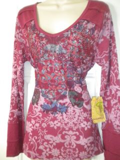 NEW   NWT  One World Bling Top in Large (L) Cranberry Color MSRP $44