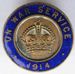 WWI WW1 World War One on War Service 1914 Bronze Enamel Badge