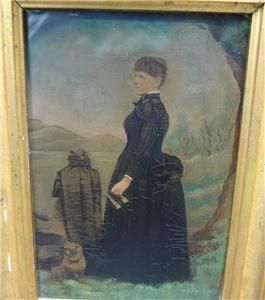 RARE Important Painted Mourning Tintype Named Woman w Pug Dog No