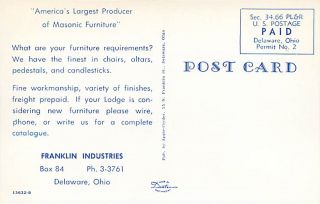  PC Franklin Industries Masonic Furniture Delaware Ohio No 13632