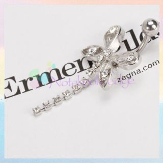  Dragonfly Dangling Belly Naval Bar Button Ring Pierce Clear