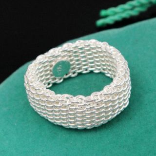 Beautiful Mesh Womens Jewelry Plated Silver Ring Best Christmas Gift