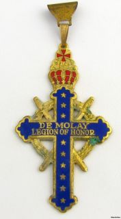 Demolay Legion of Honor Cross Medal Vintage Masonic Member Pendant
