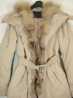 Dawn Levy Biscotti Emma Fox Trim Puffer Coat Jacket Womens Beige Large