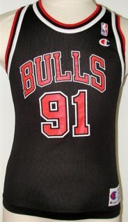Dennis Rodman Champion Black Jersey Chicago Bulls #91 NBA Champs Youth