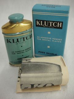 Vintage Klutch Dental Plate Adhesive Powder Sample Tin Original Box