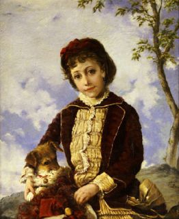 Francisco Oller Retrato de Nina Dog on Canvas
