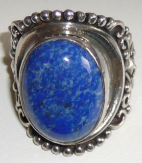 Blue Lapis and Heavy Sterling Silver Ring 6 1 2 Size