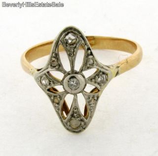 Antique Art Deco 18K White Yellow Gold Diamonds Ring