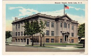 1949 Postcard Masonic Temple Devils Lake North Dakota