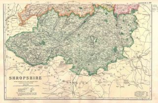 SHROPSHIRE SOUTH 1910: Large detailed County Map by George W. Bacon