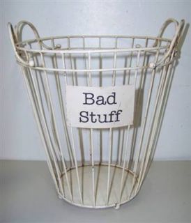 New Lone Elm Bad Stuff Shabby Chic Wire Basket Trash Can