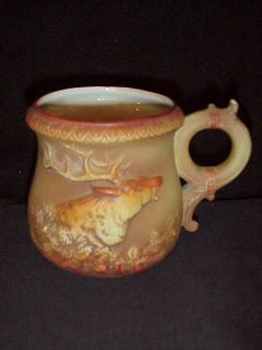  SHAVING MUG BY SCHAFFER VATER GERMANY RELIEF HEAD OF A STAG DEER MINT