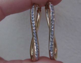  NEW 14K Diamond Fascination Large 38mm 1 53 Twisted Oval Hoop Earrings