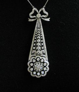  0ctw Platinum Diamond Teardrop w Bow Pendant Necklace
