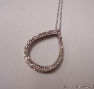 Diamond Teardrop Shaped Pendant in 14k White Gold w Chain