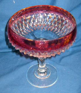 Vintage Footed Diamond Point Cranberry Flash Candy Dish