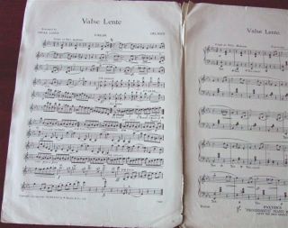 DELIBES COPPELIA VALSE LENTE PIANO SHEET MUSIC (1935) +VIOLIN CELLO AD