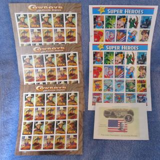 DC COMICS SUPER HEROES & COWBOYS OF THE SILVER SCREEN UNUSED STAMPS 5