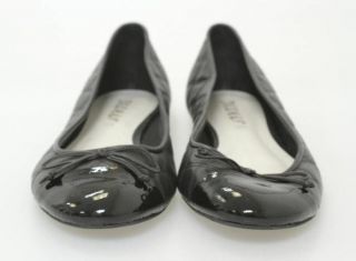 Delman Black Quilted Leather Patent Cap Toe Ballet Flats