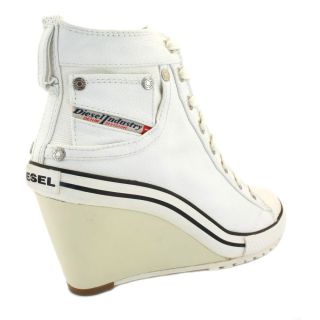 Diesel Exposition Wedge Leather Ankle Shoes White